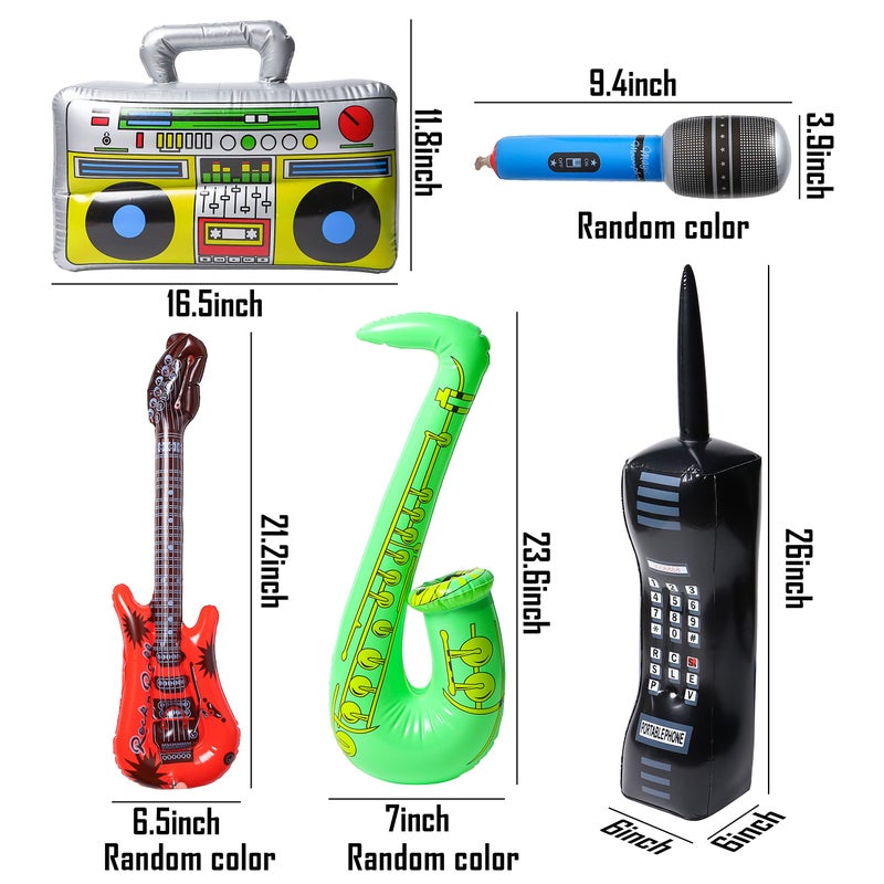 WATINC 5Pcs Inflatable Rock Star Party Favor, Inflatable Boom Box Mobile Phone Guitar Party Props for 80's 90's Party Decorations, Rock and Roll Party Favors Supplies, Christmas Birthday Party Gifts - Image 3